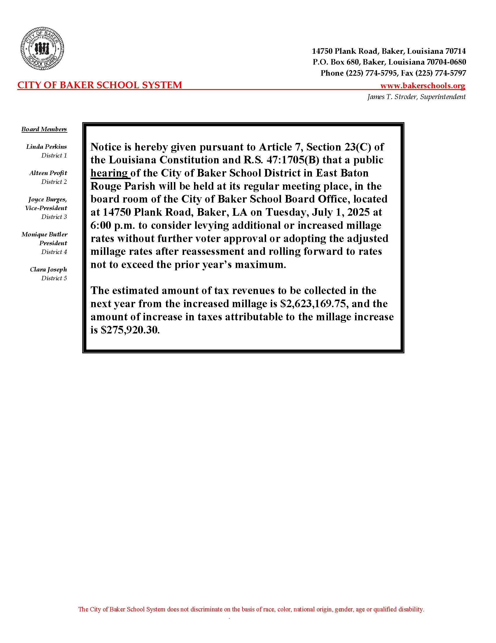 Graphic of Notice of Public Hearing: Millage Adoption